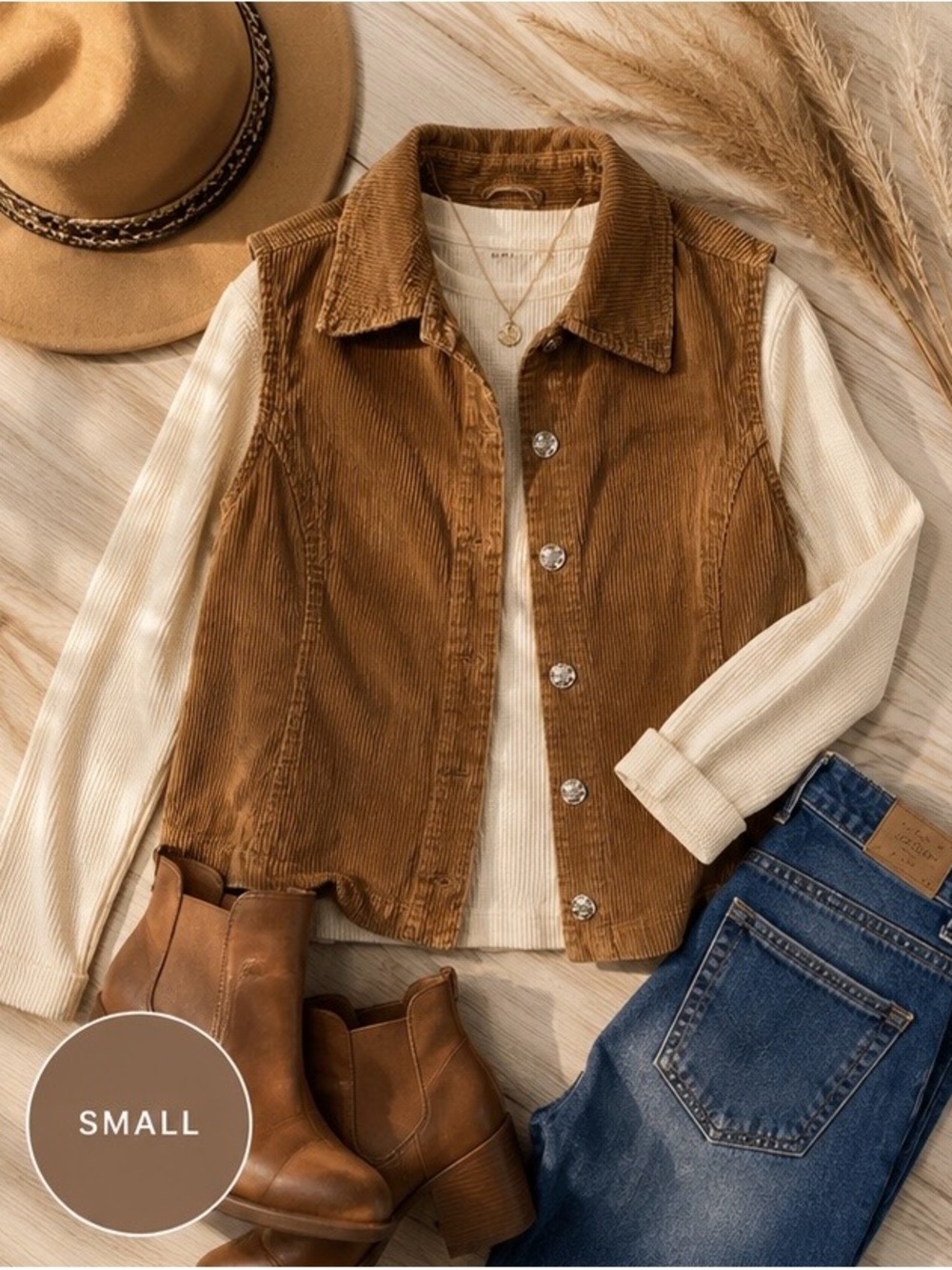 Vintage North Crest Brown Corduroy Vest Western Cottagecore Small